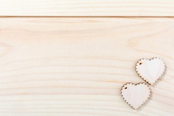 Two heart on wooden background, card for Valentine's day