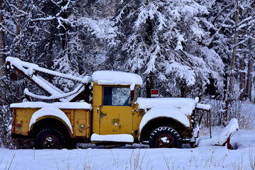 Vintage snowy tow truck