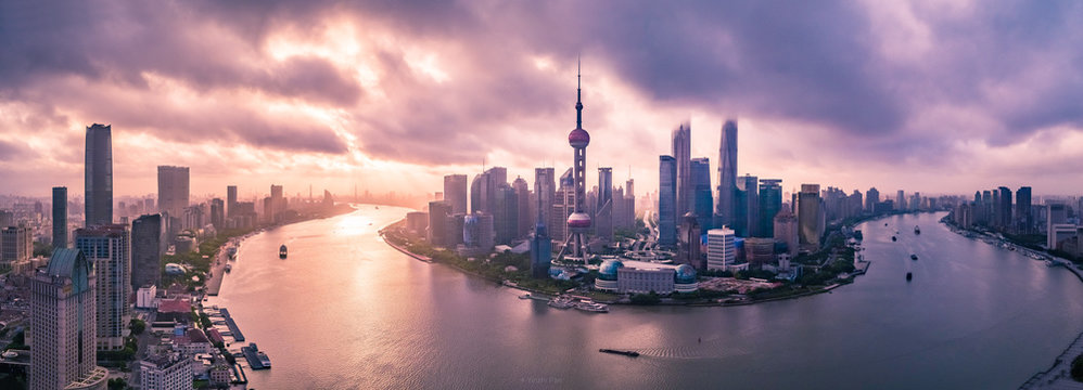 Shanghai Skyline Sunrise Drone © Yinzhi Photography