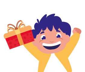 happy boy holding christmas gift