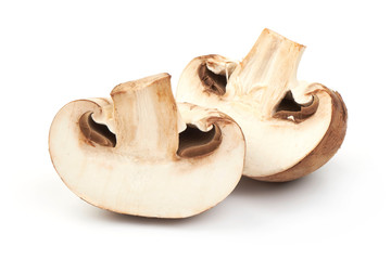 Fototapeta premium Sliced Champignon Mushrooms, close-up, isolated on white background