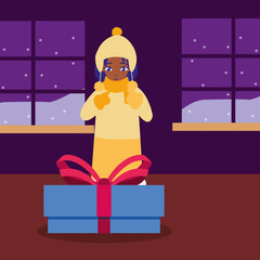 girl with christmas gift in the room