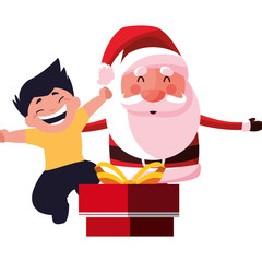 christmas santa claus with boy and gift box