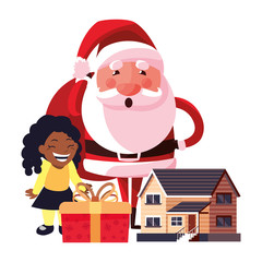 christmas santa claus with girl and gift