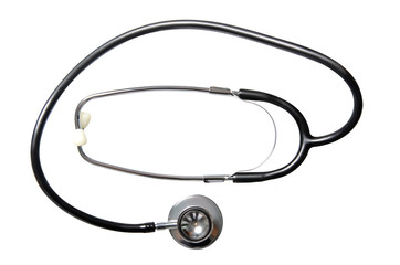 Stethoscope on white background isolation, top view