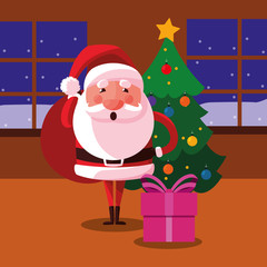 christmas santa claus gift and tree