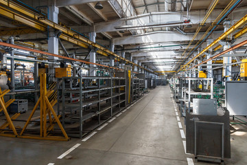 Factory workshop interior and machines