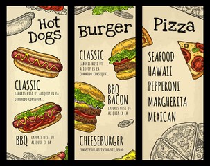 Restaurant or cafe menu. Best burger, Hotdog, Pizza calligraphy lettering.