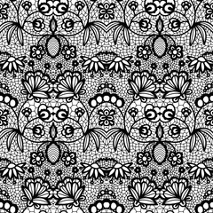 Black lace vintage seamless pattern with flowers