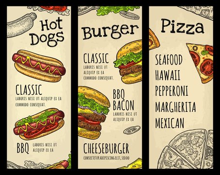 Restaurant Or Cafe Menu. Best Burger, Hotdog, Pizza Calligraphy Lettering.