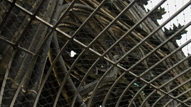 Landmark attack, vandal graffiti on Cologne Cathedral Church (Koeln Dom)