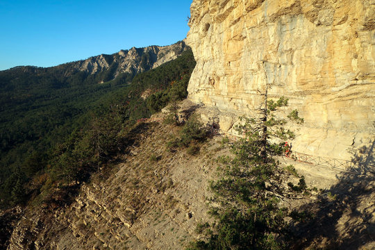 Sharp cliffs of mountains of South Coast of Crimea near Yalta, Russia