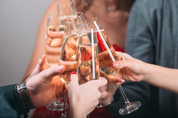 Portrait of several friends celebrating Christmas.