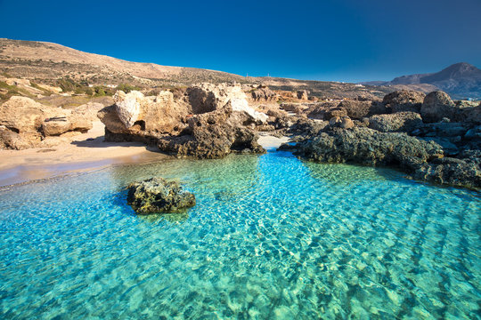 Falassarna beach on Crete island with azure clear water, Greece, Europe