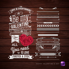 Valentines day card and additional set of design elements.