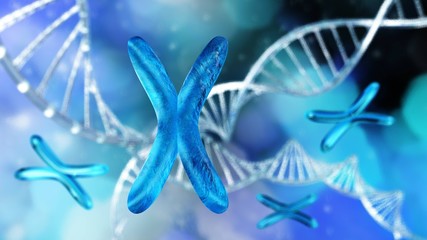 Chromosome, DNA helix, RNA, 3d rendering
