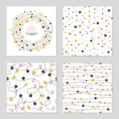 Set of celebration patterns with dots. Vector backgrounds. Christmas lights.