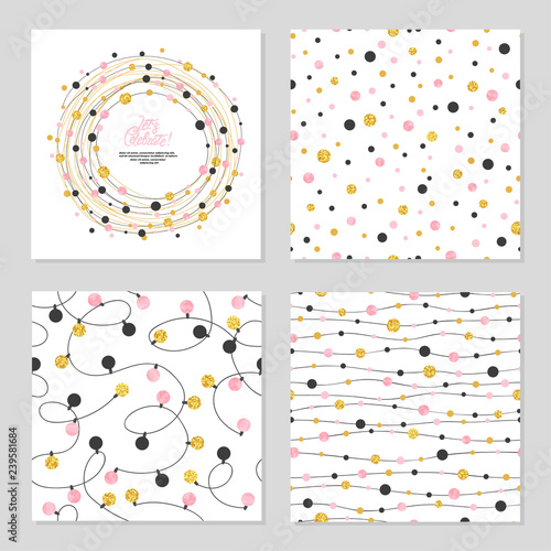 Set of celebration patterns with dots. Vector backgrounds. Christmas lights.