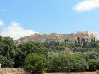 Europe, Greece, Athens, view from below the  Acropolis in clear weather