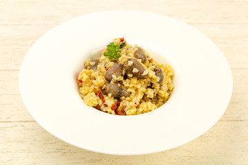 Bulgur with chicken hearts