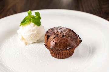 chocolate muffin with ice cream