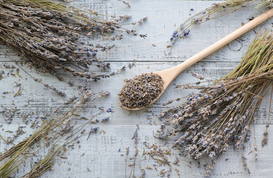 Fototapeta natural dry lavender flowers in big spoon