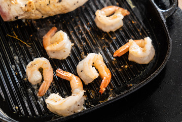 grilled shrimps on the pan