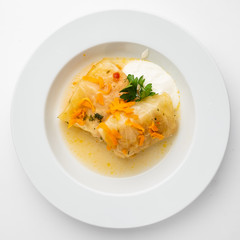 lahanodolmathes with broth based sauce and dill