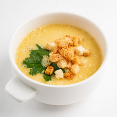 vegetable cream soup with croutons