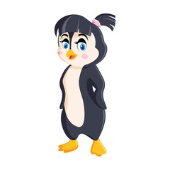 Cute Penguin Girl with Beautiful Hair