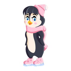 Cute Penguin Girl in a Pink Hat and Scarf