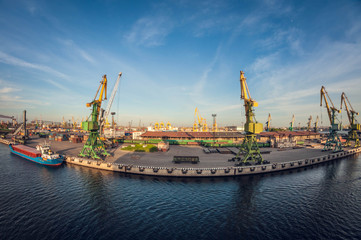 cargo railway industrial seaport, fish eye distortion