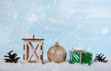 Cones, Christmas ball, gift box and lamp. - 239587672
