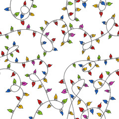 Seamless vector doodle pattern christmas light garland