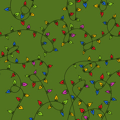 Seamless vector doodle pattern christmas light garland