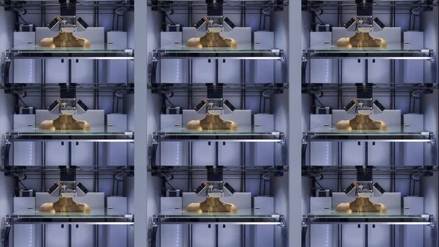 Working 3D printer, printing a human bust. 