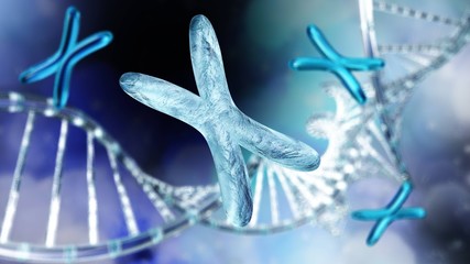 Chromosome, DNA helix, RNA, 3d rendering
