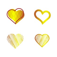 Geomatric hearts love vector icon. Heart icon set vector..Golden low poly style. - Vector