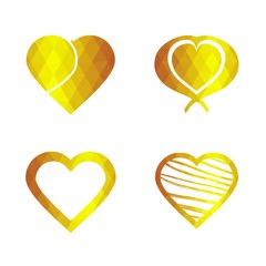 Geomatric hearts love vector icon. Heart icon set vector..Golden low poly style. - Vector