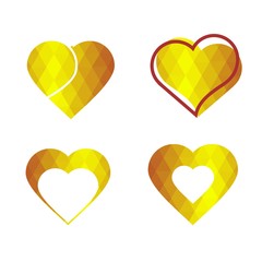 Geomatric hearts love vector icon. Heart icon set vector..Golden low poly style. - Vector