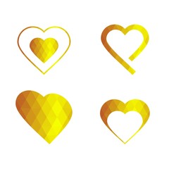 Geomatric hearts love vector icon. Heart icon set vector..Golden low poly style. - Vector