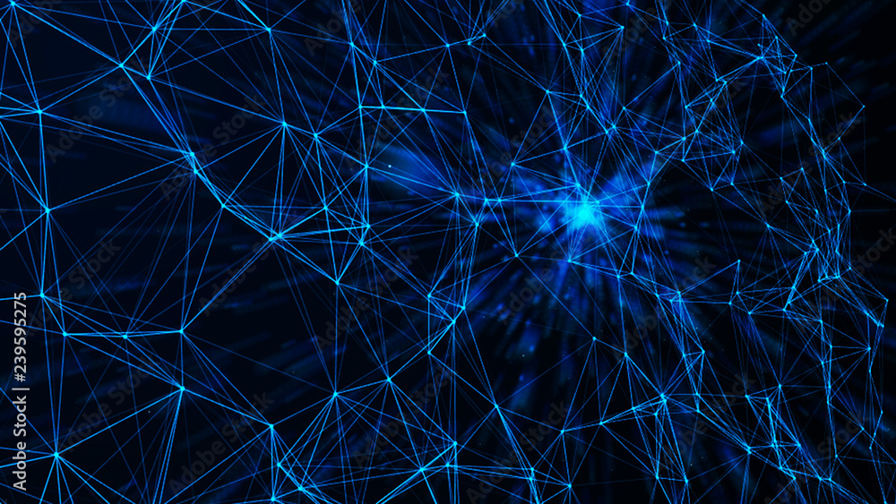 Poster connected polygons plexus geometric background. abstract digital background with cybernetic particle