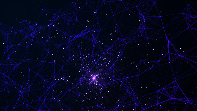 Connected polygons plexus geometric background. Abstract digital background with cybernetic particles. Big data background. 3d rendering. © Tetiana