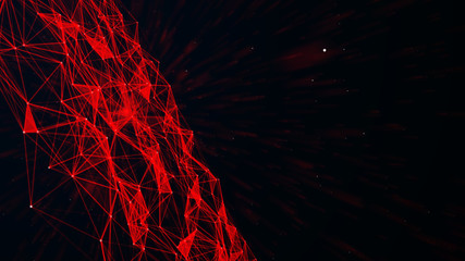 Connected polygons plexus geometric background. Abstract digital background with cybernetic particles. Big data background. 3d rendering.