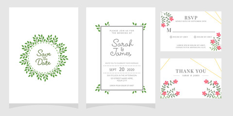 Wedding invitation, thank you card, save the date card. 