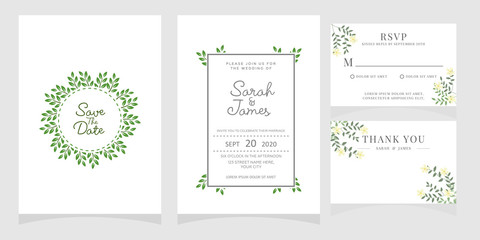 Wedding invitation, thank you card, save the date card. 