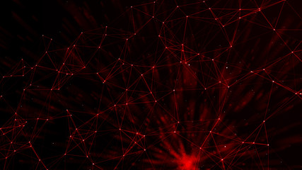 Connected polygons plexus geometric background. Abstract digital background with cybernetic particles. Big data background. 3d rendering.