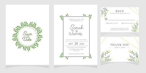 Wedding invitation, thank you card, save the date card. 