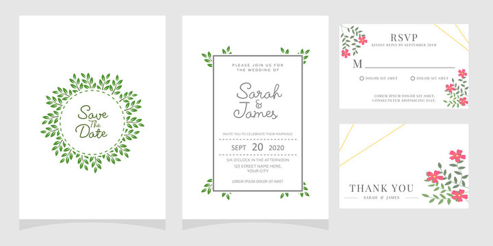 Wedding invitation, thank you card, save the date card. 