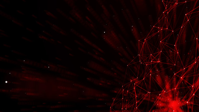 Connected polygons plexus geometric background. Abstract digital background with cybernetic particles. Big data background. 3d rendering.